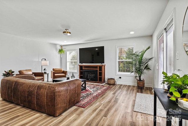 living room with light hardwood / wood-style flooring