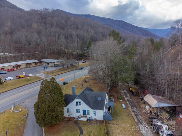 bird's eye view with a mountain view