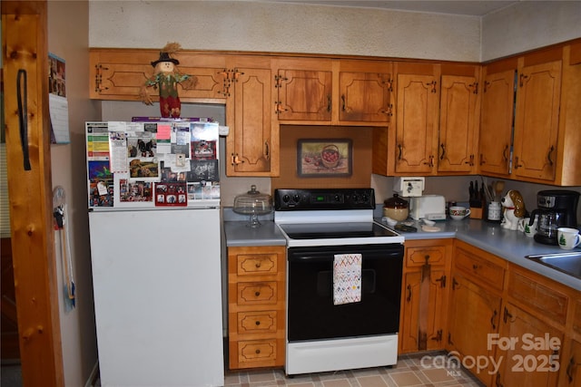 kitchen featuring range with electric cooktop and white fridge