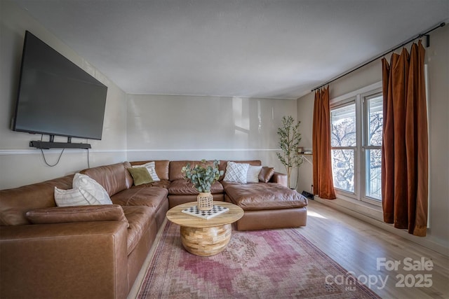 living room with light hardwood / wood-style floors