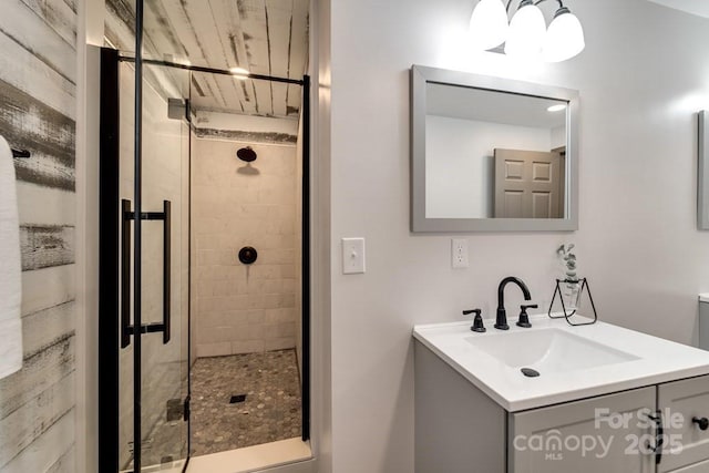 bathroom featuring vanity and walk in shower