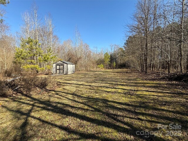 view of yard with a shed