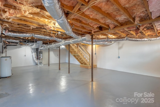 basement with heating unit and gas water heater