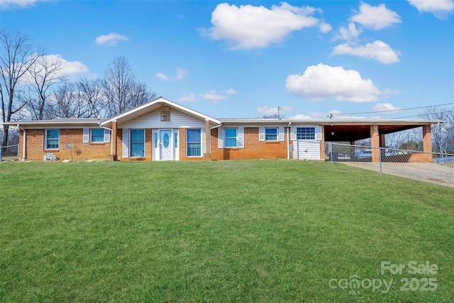 single story home with a carport and a front yard