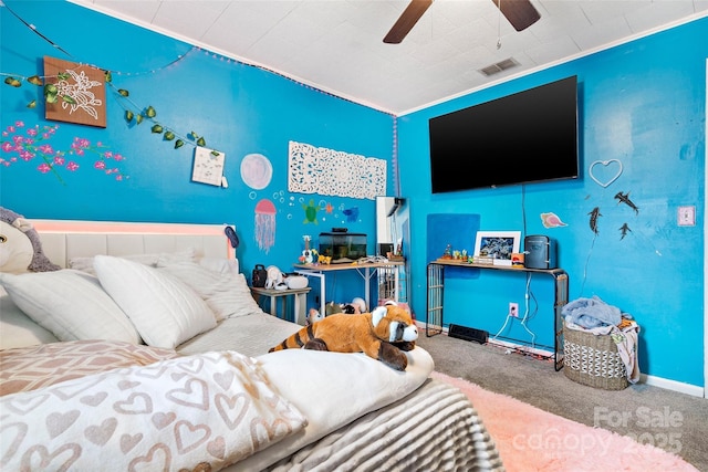 bedroom featuring carpet floors and ceiling fan