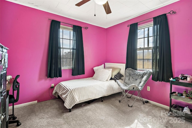 bedroom with carpet flooring and ceiling fan