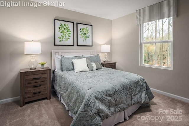 bedroom featuring light carpet