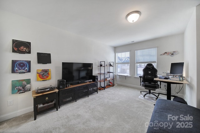 view of carpeted home office