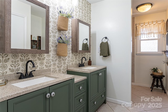 170 Hillcrest Dr, Columbus, NC 28722 - bathroom featuring tile patterned flooring, two vanities, and backsplash