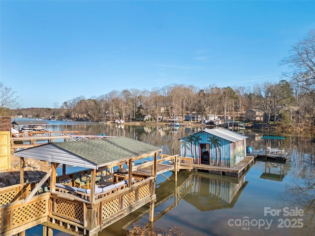 view of dock with a water view