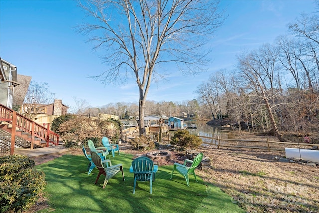 view of yard with a water view