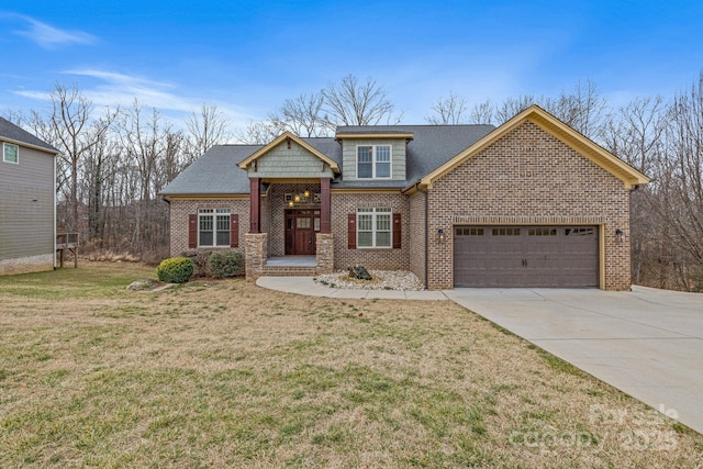 craftsman-style home featuring a garage and a front yard