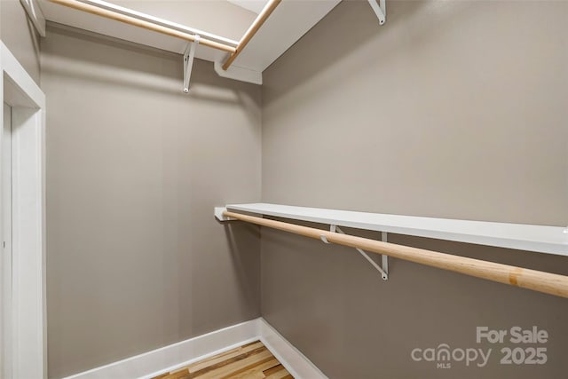 walk in closet with light wood-style floors