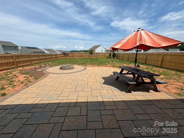 view of patio / terrace with an outdoor fire pit