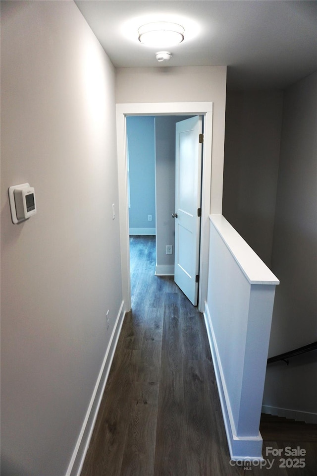 hallway with dark hardwood / wood-style flooring