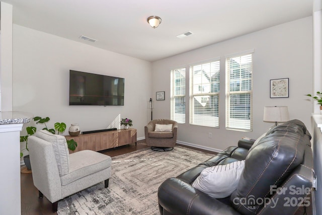 living room with hardwood / wood-style flooring