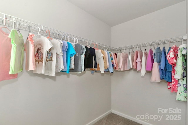 walk in closet featuring carpet