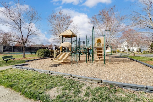 community jungle gym with fence