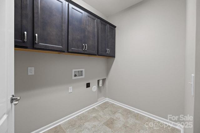 laundry room featuring hookup for a washing machine, cabinets, and hookup for an electric dryer