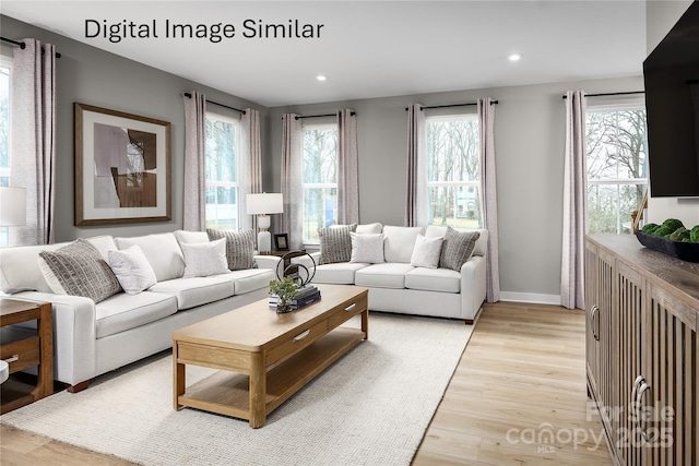 living room with light hardwood / wood-style flooring