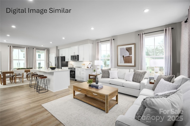 living room with light hardwood / wood-style flooring