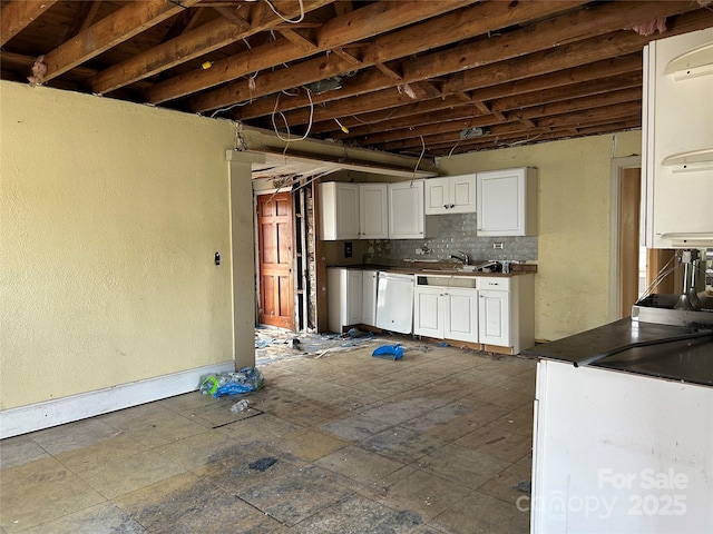 kitchen featuring white cabinetry, dishwasher, sink, and decorative backsplash