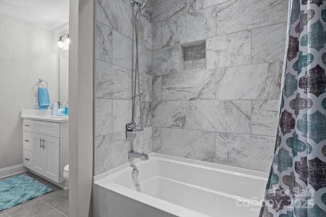 bathroom with vanity, tile patterned flooring, and shower / bath combo with shower curtain