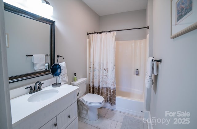 full bathroom with vanity, toilet, and shower / tub combo