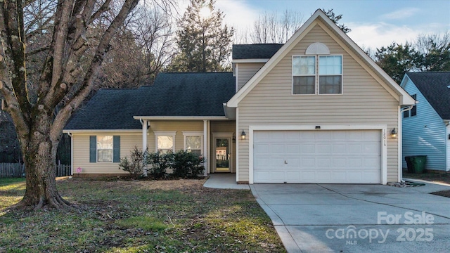 front facade with a garage