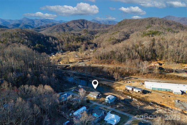 birds eye view of property with a mountain view