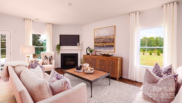 living room featuring hardwood / wood-style flooring and plenty of natural light