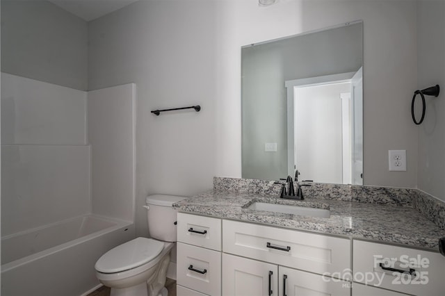 full bathroom with vanity, shower / bathtub combination, and toilet