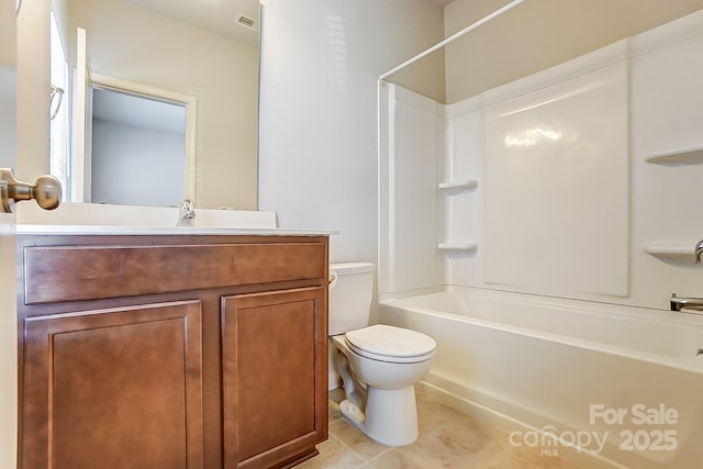 full bathroom featuring tile patterned flooring, toilet, vanity, and  shower combination