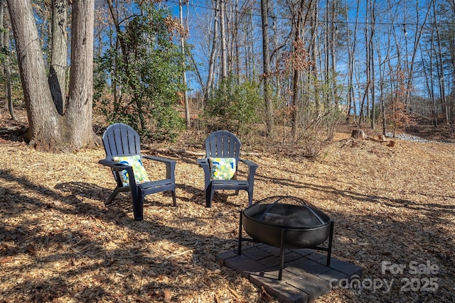 view of yard featuring a fire pit