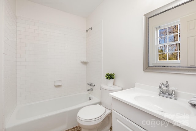 full bathroom featuring toilet, shower / bath combination, and vanity