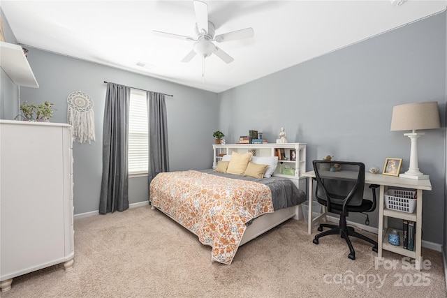 bedroom with carpet floors and ceiling fan