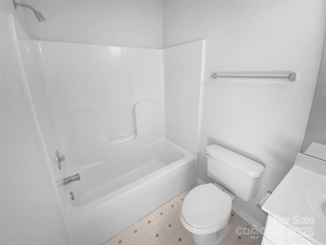 full bathroom with shower / washtub combination, toilet, and vanity