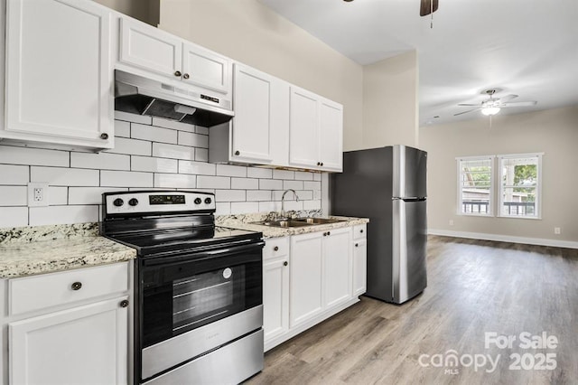 kitchen featuring white cabinetry, appliances with stainless steel finishes, sink, and tasteful backsplash