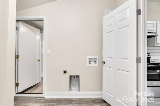 laundry room with hardwood / wood-style floors, hookup for an electric dryer, and washer hookup