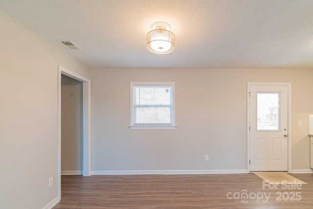 entrance foyer featuring a healthy amount of sunlight, hardwood / wood-style floors, and a textured ceiling