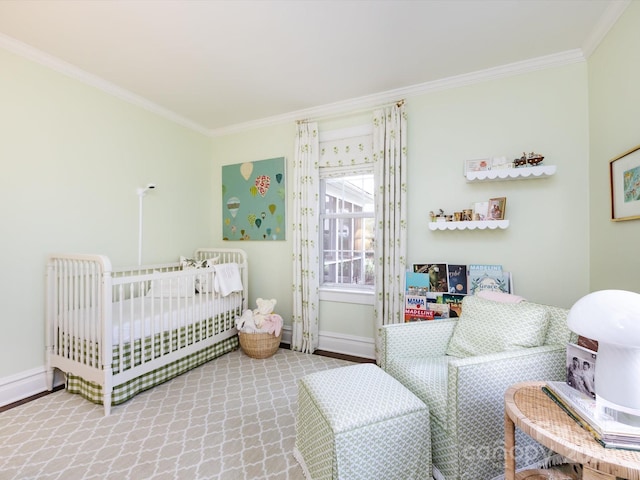 bedroom with crown molding