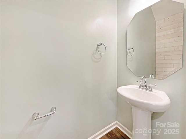 bathroom with sink and hardwood / wood-style floors