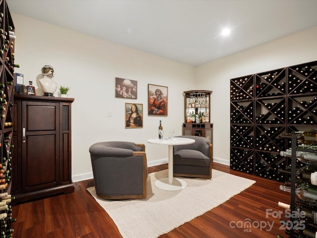 wine area with dark wood-type flooring