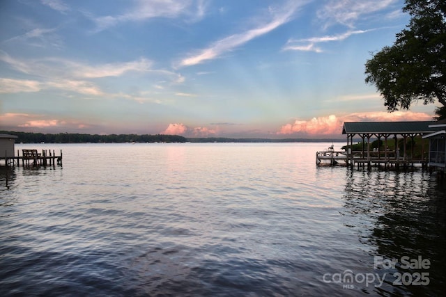 dock area with a water view