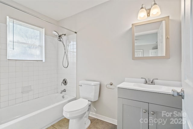 505 Kings Mountain St, Clover, SC 29710 - full bathroom featuring vanity, tiled shower / bath combo, tile patterned floors, and toilet