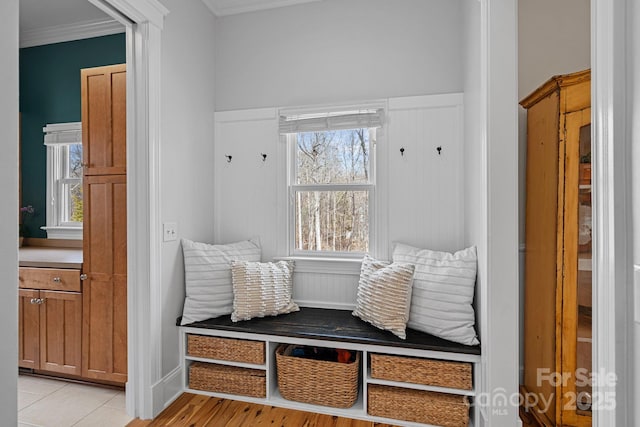 mudroom with ornamental molding