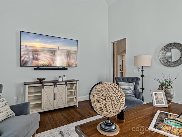 living room with dark wood-type flooring