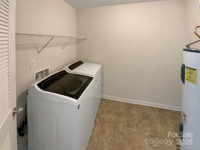 washroom featuring water heater and washer and dryer