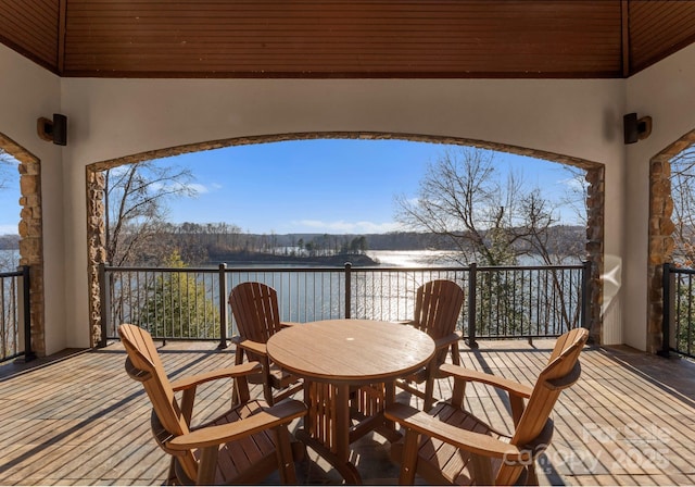 wooden deck with a water view