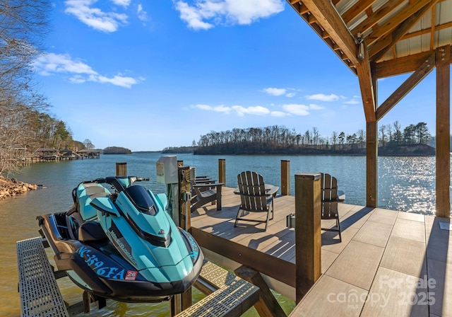 view of dock with a water view